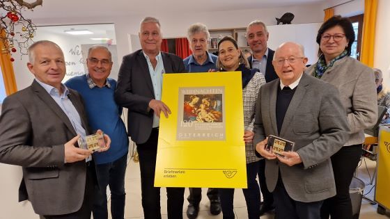 Präsentation der Waldhausen-Weihnachtsmarke in der Pfarrbücherei Waldhausen am 17. November 2023.