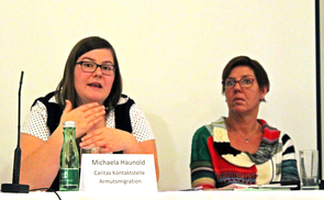 V. l.: Mag.a Michaela Haunold (Kontaktstelle für ArmutsmigrantInnen) und Sigried Spindlbeck (Caritas Auslandshilfe).